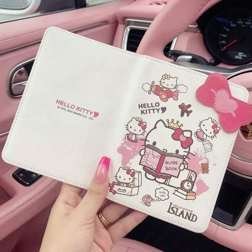 Rare Hello Kitty White and Pink Passport Holder Wallet Sanrio Pink 3D Bow Travel